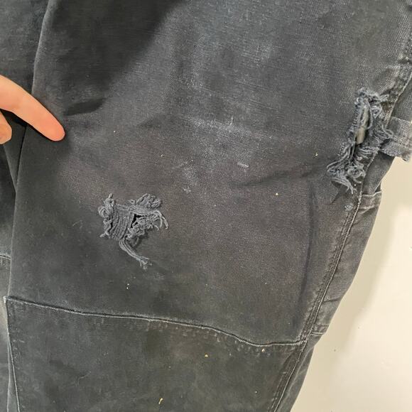 Carhartt Men's R01 Overalls Carpenter Workwear Black Flaw 48 Grunge Destroyed - Picture 8 of 10